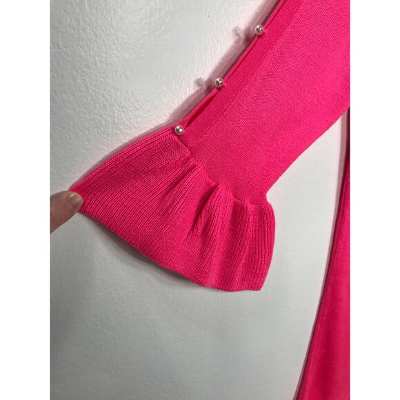 Lilly Pulitzer Rosemary Sweater Hot Pink Pearls M Preppy Resort Barbiecore - Picture 3 of 9